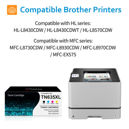 RubyPulse TN635XL TN-635XL 1,9000 High Page Yield TN635 TN635XL Toner Cartridge Compatible for Brother HL-L8430CDW HL-L8430CDWT HL-L8570CDW MFC-L8730CDW MFC-L8930CDW MFC-L8970CDW MFC-EX575 (4 Packs)
