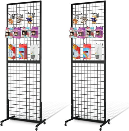 NectaCol Grid Wall Panels, 2 Packs 2'x 6' Gridwall Panels Tower with T-Base, Black Wire Grid Wall Display Rack, Craft Show Display Rack, Art Gridwall Display Stand