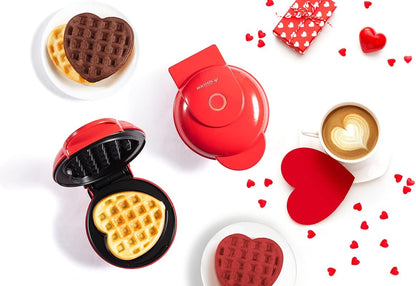 Holstein Housewares Personal Non-Stick Heart Waffle Maker, Red - 4-inch Waffles Ready in Minutes