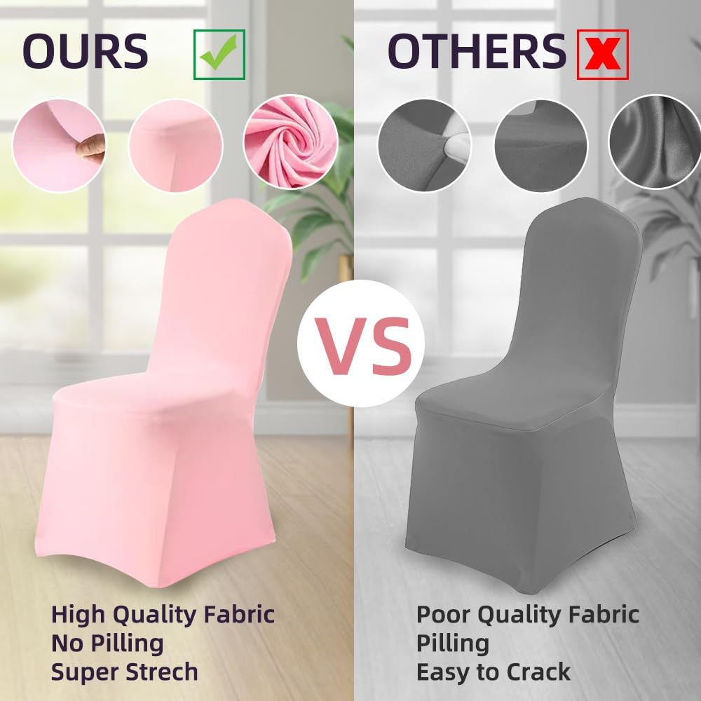 Yahpetes (1 Chair Cover Pink Polyester Spandex Banquet Chair Covers Slipcover Flat Front Stretch Spandex Chair Covers