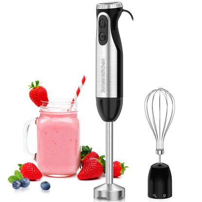 Bonsenkitchen Immersion Handheld Blender with Whisk, 20-Speed & Turbo Mode Hand Blender Stick 500W, 304 Stainless Steel Hand Blender for Soup, Smoothie, Puree, Baby Food