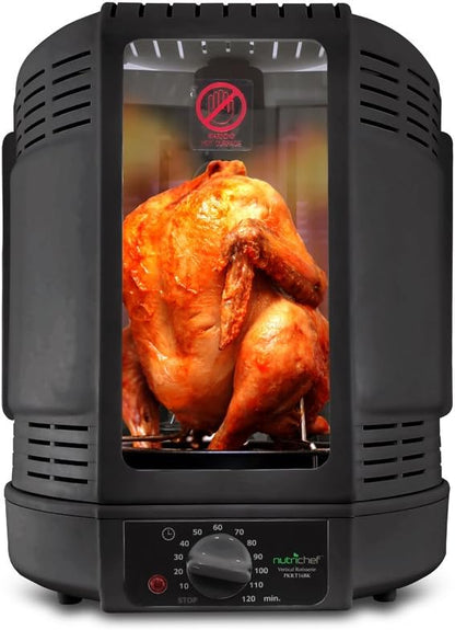 NutriChef Vertical Countertop Rotisserie Oven - Rotating Shawarma & Kebab Machine with Skewer, Rack & Drip Tray