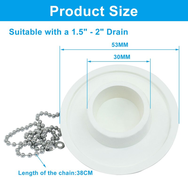 ISDVBUY 2 Pack Heavy Duty Drain Plugs, Rubber Tub Stopper Fits 1.5" - 2" Kitchen Sinks, Stainless Steel Chain Included, Multi - Use Drain Seals for Bathroom Tubs & Laundry Basins