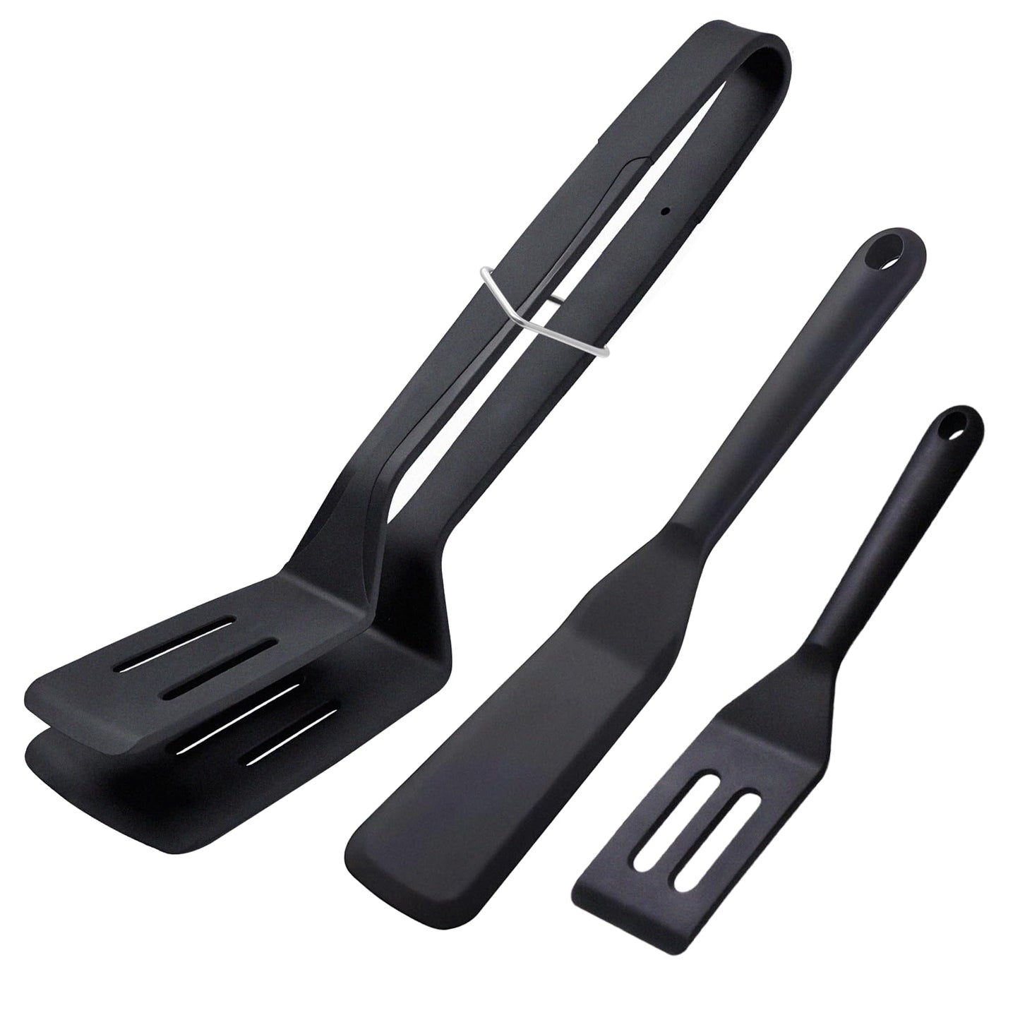 KIBBEH 3 Pack Heat Resistant Silicone Slotted Cooking Spatula Set, Multipurpose BBQ Clamp for Gripper Bread Clip, Fried Steak Clamp, Flipping Fish, Toast Salad Tongs