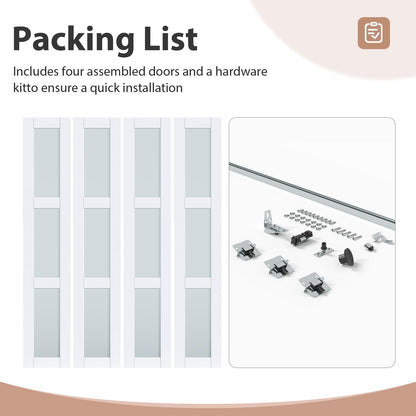 EaseLife Preassembled Bi-Fold Doors, for 48"x 80" Opening,Tempered Frosted Glass Closet Folding Barn Door with Concealed Hardware Kit,MDF Wood Panel,Water-Proof PVC Surface,Easy Installation