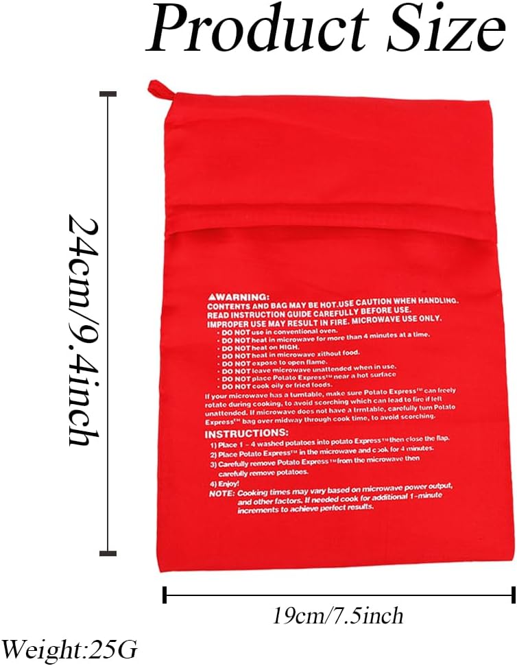 VASANA 4PCS 4 Reusable Express Microwave Potato Bag Saving Time Baking Fabric Pouch Bag for Any Type of Potatoes Bake