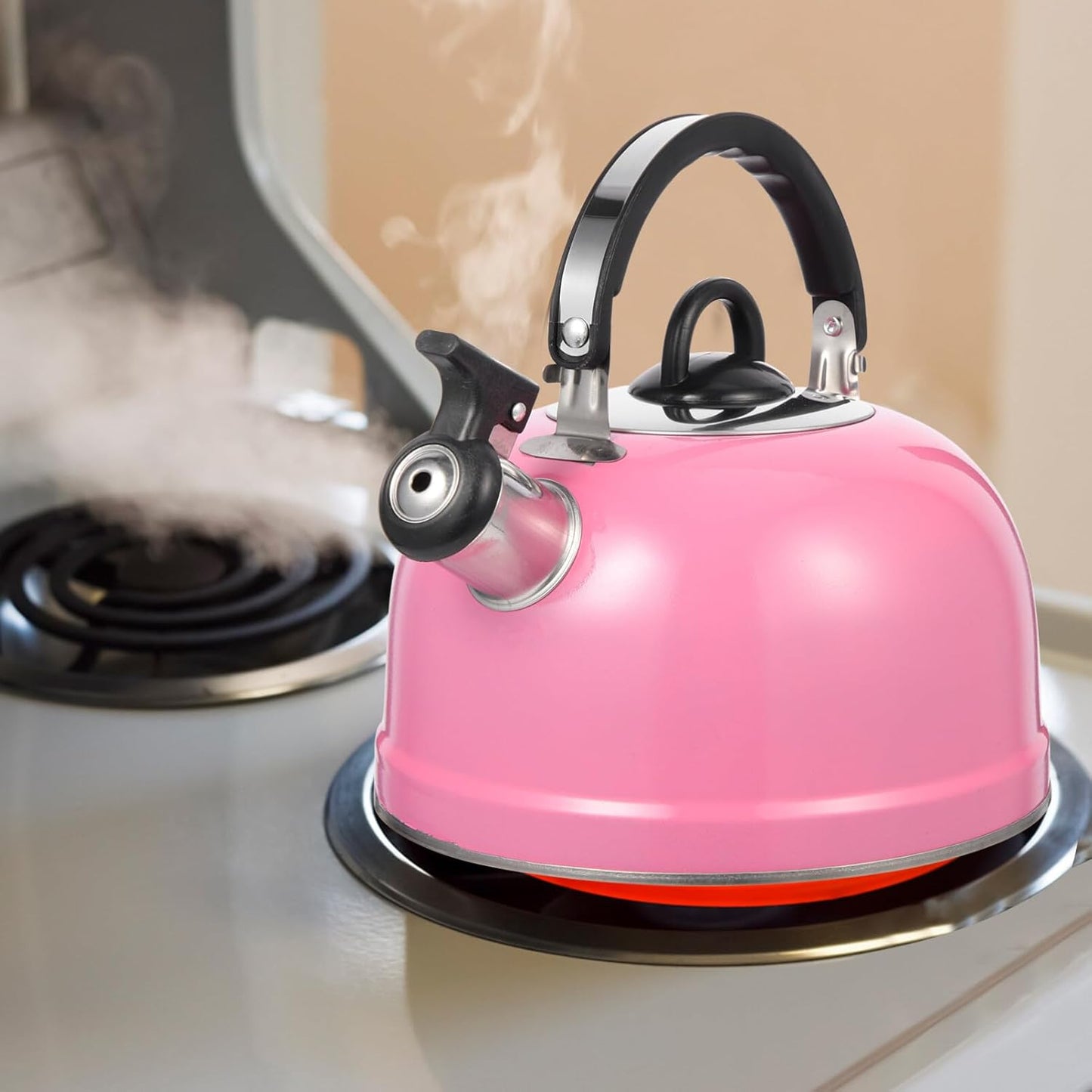 Lurrose Pink Teapot, Whistling Stainless Steel Tea Kettle for Home, Dorm, Apartment