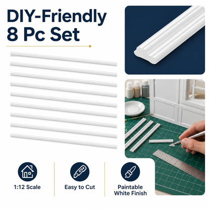 DECHOUS 8Pcs Miniature Dollhouse 1:12 Scale Wall Moulding Trim Peel and Stick White Wall Door Molding Trim Self Adhesive Dollhouse Decoration DIY Accessories