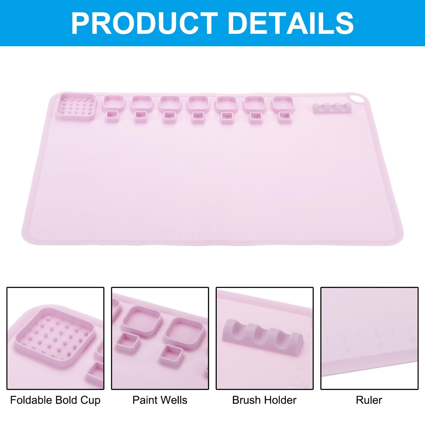 PATIKIL 24" x 16" Silicone Craft Mat, Nonstick Silicone Painting Sheets Art Mats for Resin Drawing DIY Clay, with 12 Color Dividers Brush Holder and Cleaning Cup, Pink