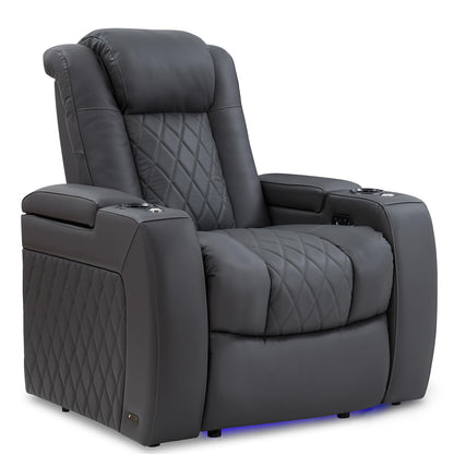Valencia Tuscany Home Theater Seating | Premium Top Grain Italian Nappa 11000 Leather Power Recliner with Power Lumbar Support & Headrest (Single Recliner, Charcoal Grey)