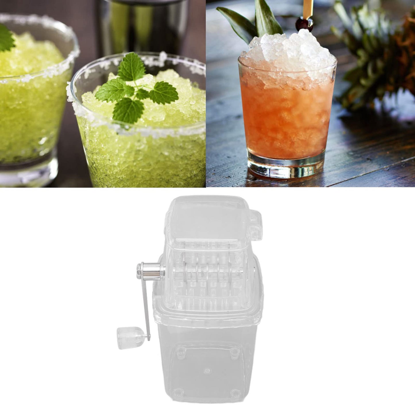 Manual Ice Crusher, Portable Ice Crusher Hand Crank Ices Ice Shaver and Snow Cone Machine Manual Ices Grinder IceChopper for Fast Coarse(Transparent)