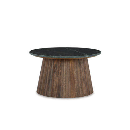 Signature Design by Ashley Ceilby Contemporary Marble Accent Cocktail Table, Black & Dark Brown