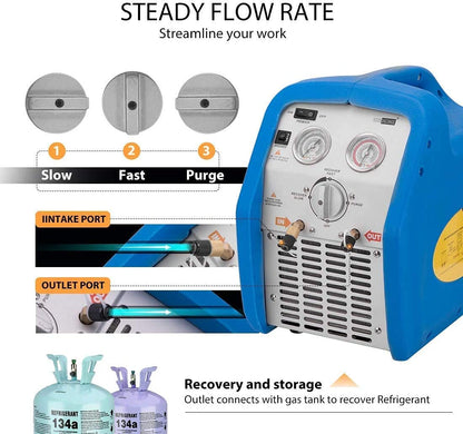 VIVOHOME 110V 1/4 HP 3.5 CFM Single Stage Rotary Vane Air Vacuum Pump with Oil Bottle and 110-120V AC 60Hz 3/4HP Single Cylinder Portable Refrigerant Recovery Machine Set