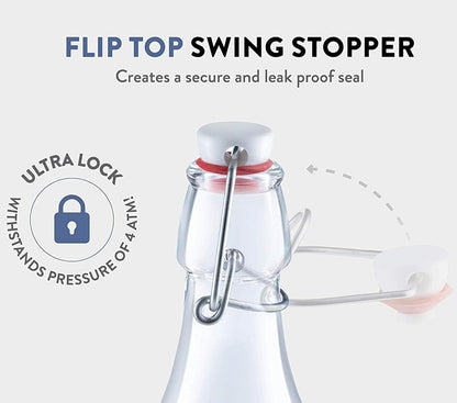 Bormioli Rocco Swing 17 oz. Square Swing-Top Glass Bottle with Airtight Seal and Metal Clamp for Drinks, Juices, Wine, or Dressings, Single Bottle