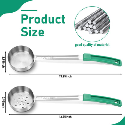 Teenyyou 4 Pcs Portion Control Serving Spoons Portion Control Spoons Ladle Scoops Food Measuring Utensils Proportion Manage Slotted and Unslotted Scoops for Weight Loss(Green,4oz)