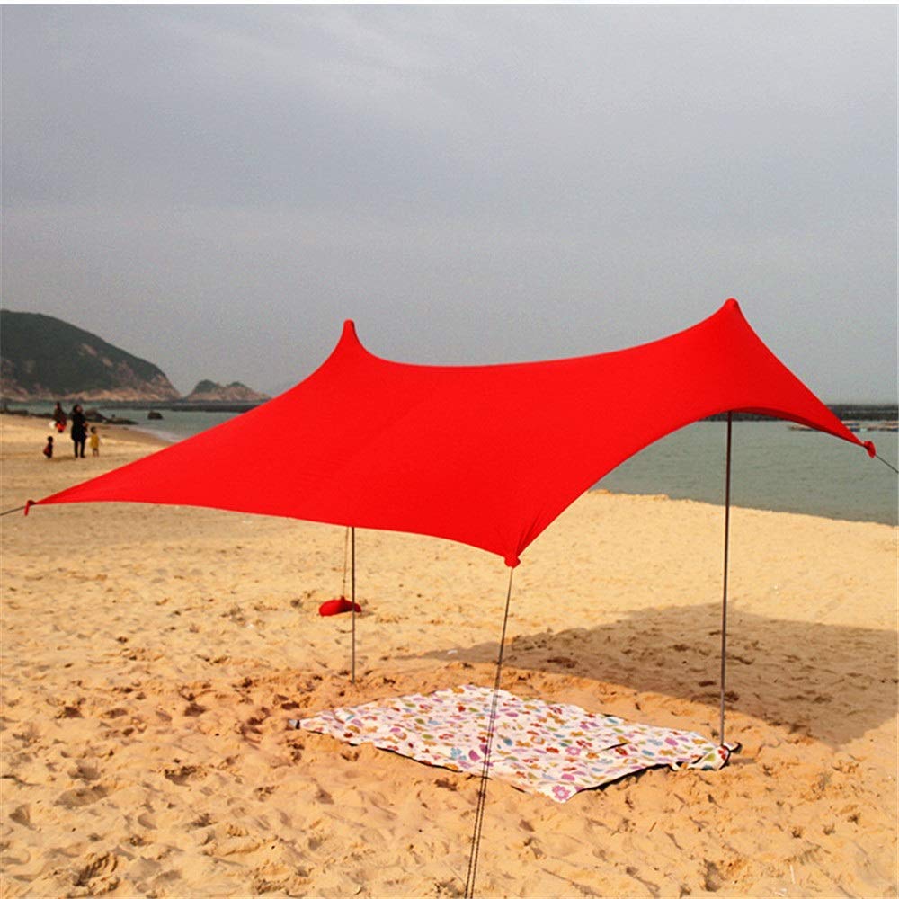 Family Tent UV Protection Beach Tent Instant Cabana Canopy Sunwall Family Sunshade Sun Shade UPF50 Tent with 2 Lightweight Folding Steel Poles 4 Sandbag Anchors Large Portable Rain Camping Tarp