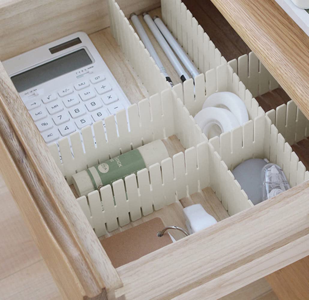 44Pcs Drawer Dividers with Fixing Buckle, Adjustable Drawer Organizer Storage Separator for Clothes, Cutlery, Socks, Underwear, Makeup, Dresser, Kitchen, Bedroom, Office, Bathroom, 14.5 * 2.75in