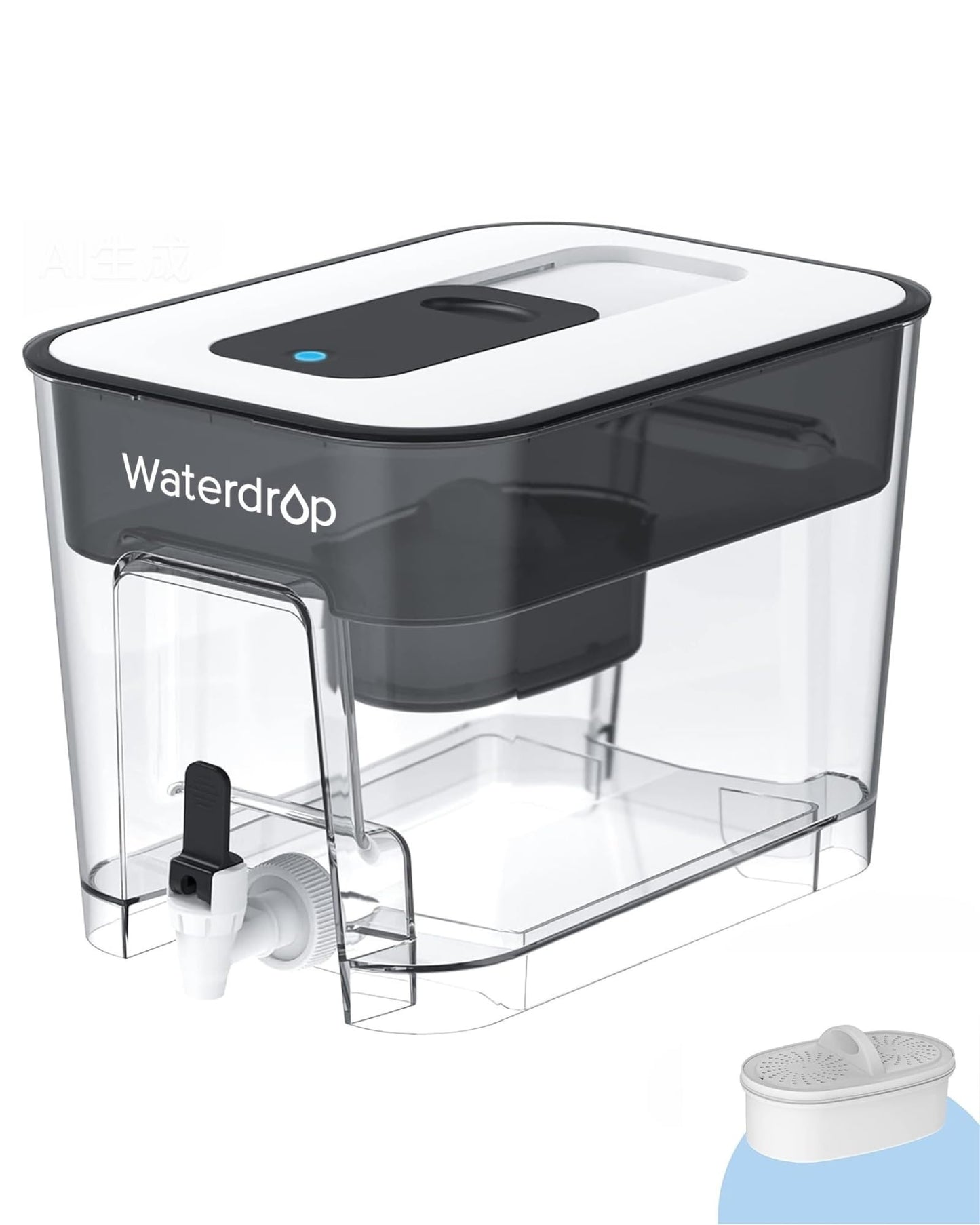 Waterdrop WFD-22L Large Water Filter Dispenser, 40-Cup Water Filter Pitcher, 200-Gallon Long-Life, Reduces Chlorine, PFOA/PFOS and More, BPA Free, Black