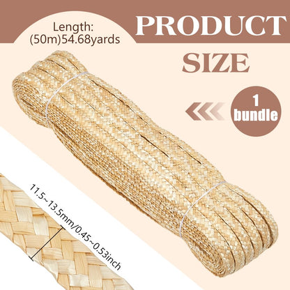 PH PandaHall 54.68 Yards Wheat Straw Braided Material for Hat Making, 1/2 inch Wide Handwoven Natural Straw Braiding Lace Trim Rustic Sewing Ribbon for Hat, Basket, Bag, Vase, DIY Craft