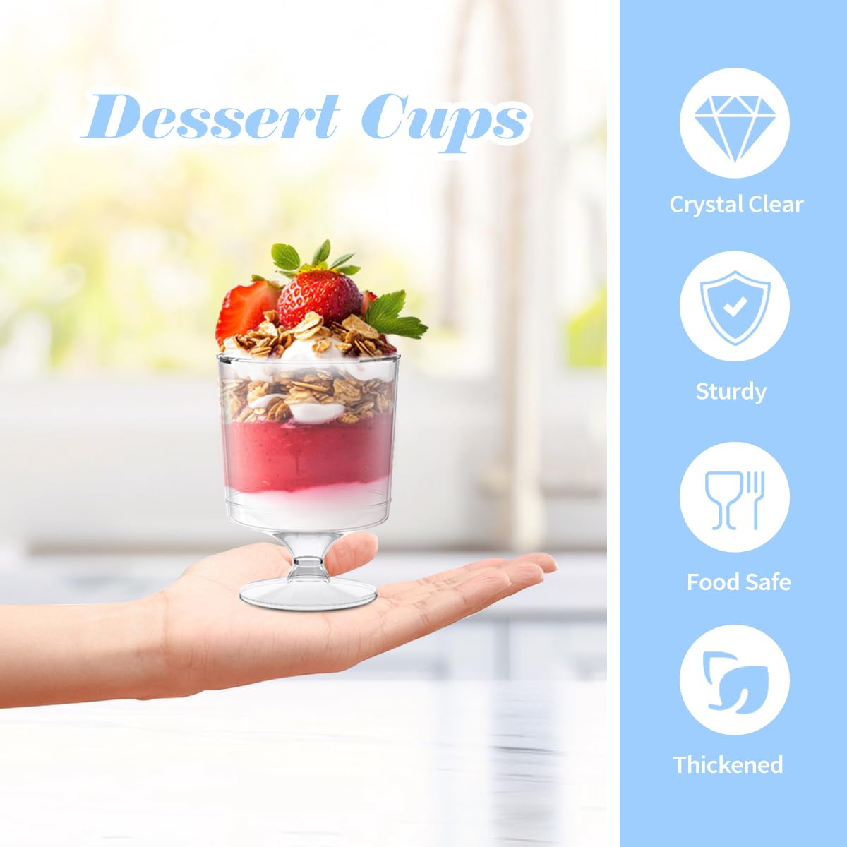 BHHQHH 200 Pack Dessert Cups with Spoons,5Oz Clear Plastic Parfait Cup,Disposable Appetizer Cups Mini Shooter Cups for Fruit Ice Cream Mousse Pudding and Party