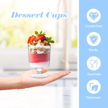 BHHQHH 200 Pack Dessert Cups with Spoons,5Oz Clear Plastic Parfait Cup,Disposable Appetizer Cups Mini Shooter Cups for Fruit Ice Cream Mousse Pudding and Party