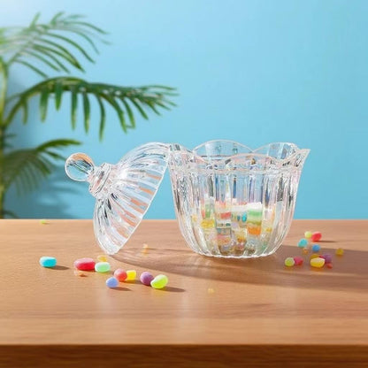 28 oz Large Glass Candy Dish with Lids Crystal Glass Candy Jar Home Decor Covered Wedding Buffet Jewelry Box Cookie Jar Biscuit Containers for Snacks Office Desk Party Coffee Beans (Transparent)