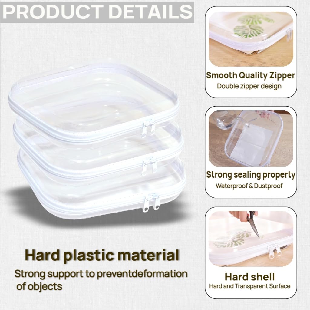 3PCS Clear Hard Plastic Zipper Case, Double Zippers Hard Pouch, Portable Travel Organizer Bin Clear Makeup Bag for Toy Storage, Snack Bag, Cosmetics, Pencil Case, Diaper Bag, Toiletry Bag (1L+1M+1S)