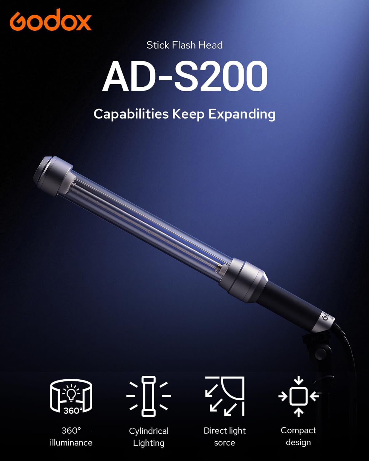 Godox AD200OPro II Accessories, Godox AD-S200 Stick Flash Head 200W 5800K for AD200, AD200Pro and AD200Pro II Pocket Flashes with Barn Door, Carry Bag