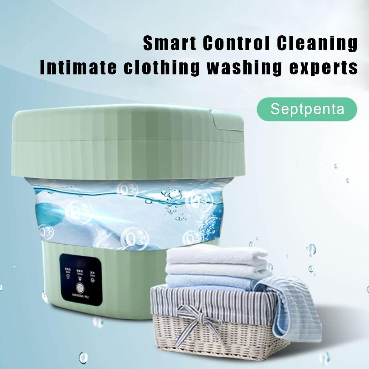 Septpenta 6L Portable Mini Washing Machine with Drain Valve, Foldable Design for Travel, Camping, Baby (Green)