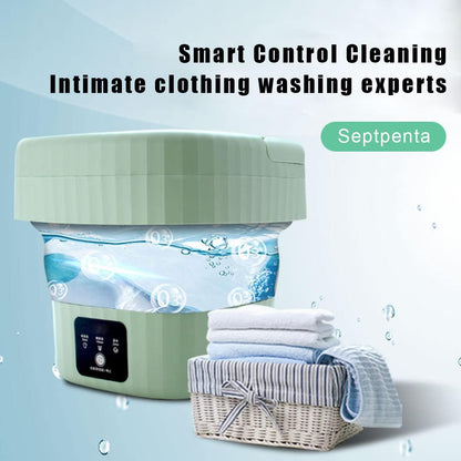 Septpenta 6L Portable Mini Washing Machine with Drain Valve, Foldable Design for Travel, Camping, Baby (Green)