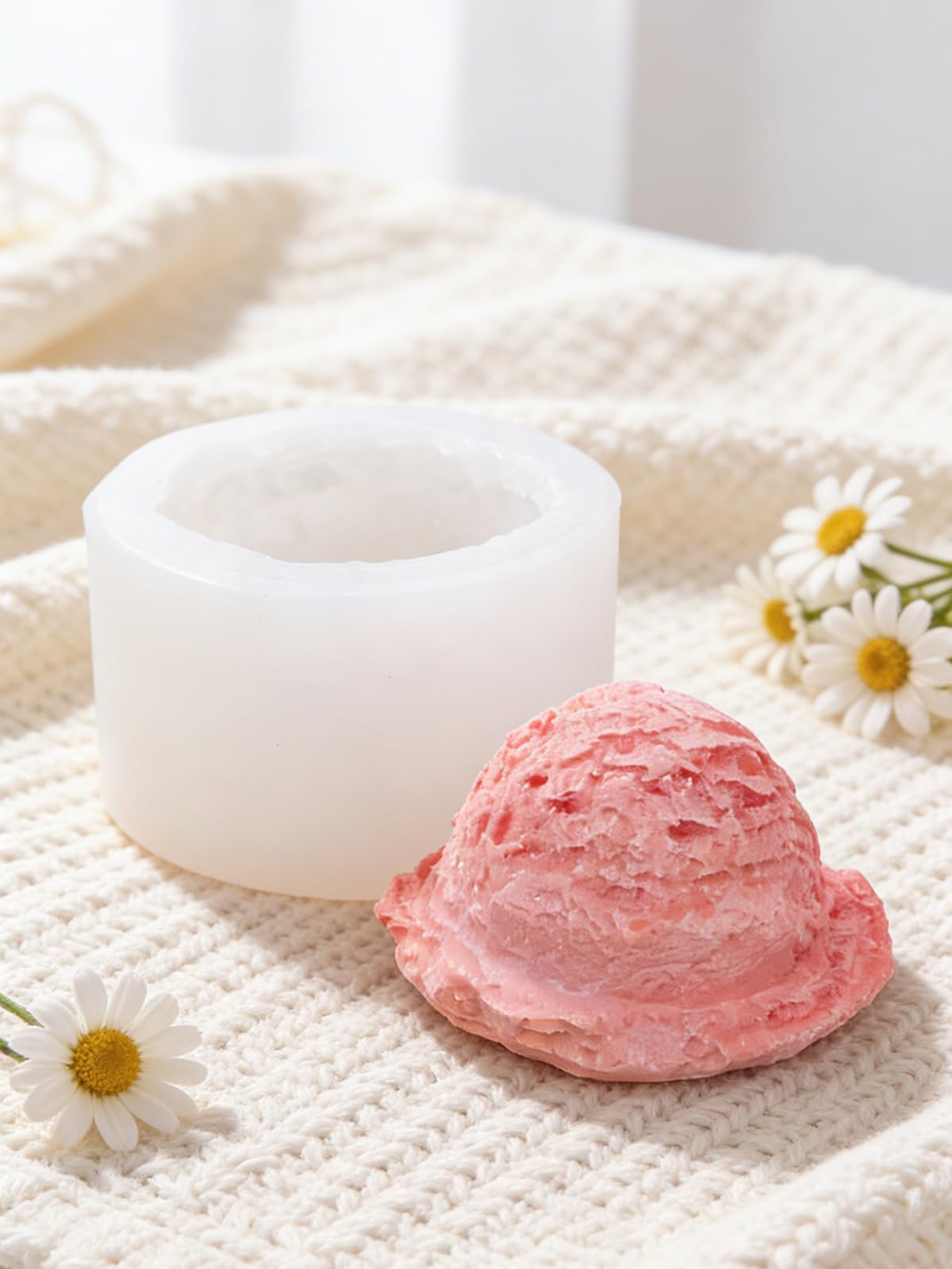 Liiaiyter Ice Cream Silicone Mold with Edge, 2 Pieces Ice-Creams Resin Candle Mold, Soap Mold for Wedding Birthday Party Decor Soap Craft DIY Crafts Chocolate Fondant(Ice-Cream Ball)