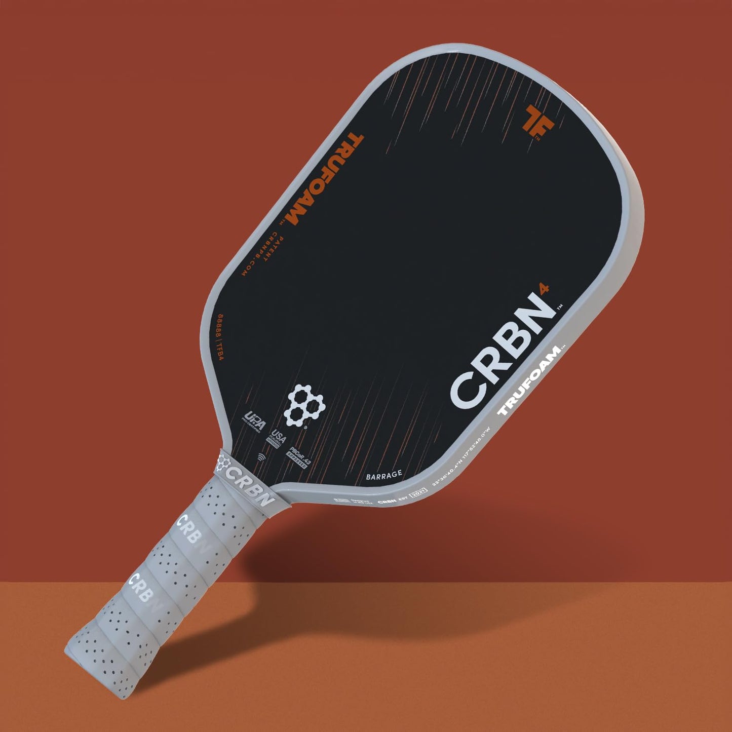 CRBN Pickleball - TruFoam Barrage 4 Pickleball Paddle - Hybrid AeroCurve - Carbon Fiber Pickleball Paddle - 100% Foam Floating Core Designed for Maximum Power, 14mm