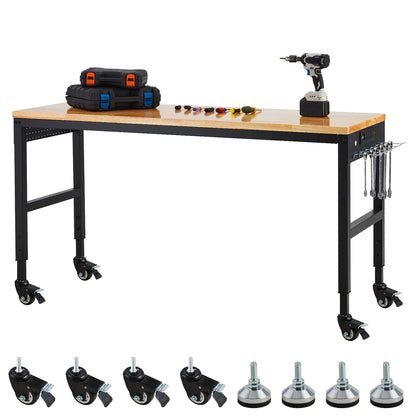 ExploreHorizon Workbench Adjustable 75' x 25', 29.5"-38.4" Heights Garage Worktable with Universal Wheels Power Outlet, Heavy-Duty Table for Workshop Office Home Commercial, 2000 Lbs Load Capacity