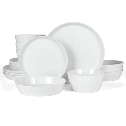 Martha Stewart Selma Chip & Scratch Resistant Dinnerware Set Service for 4 (16pcs) – White Plates and Bowls, Durable Dishwasher and Microwave Safe Dishes Set for Everyday Use
