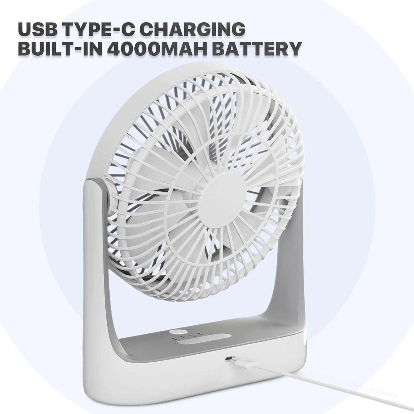 Mollie 6-Inch Small Rechargeable USB Desk Fan, Battery Operated with Speeds for Home Office Bedroom, Portable Cooling
