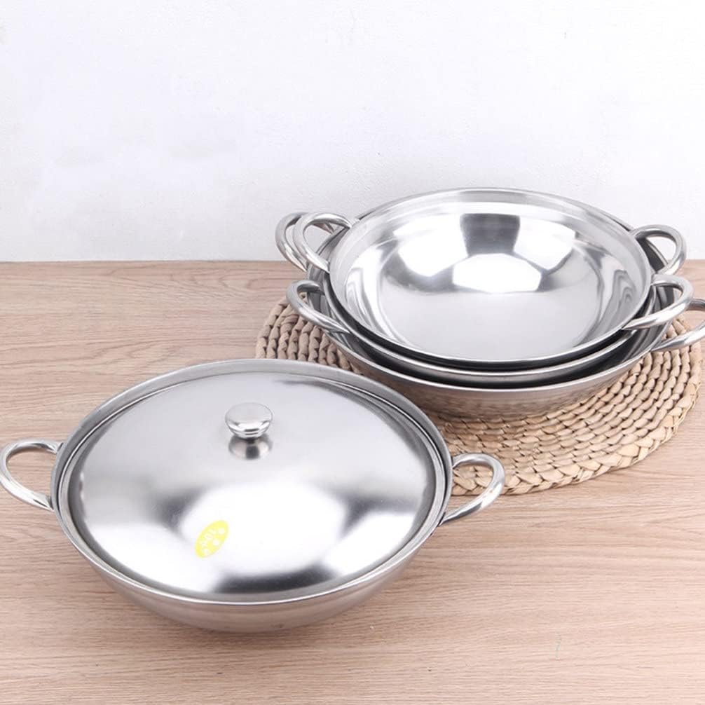 UPKOCH Stainless Steel Hot Pot Pan, 22cm Metal Shabu Shabu Hot Pot with Lid and Handle