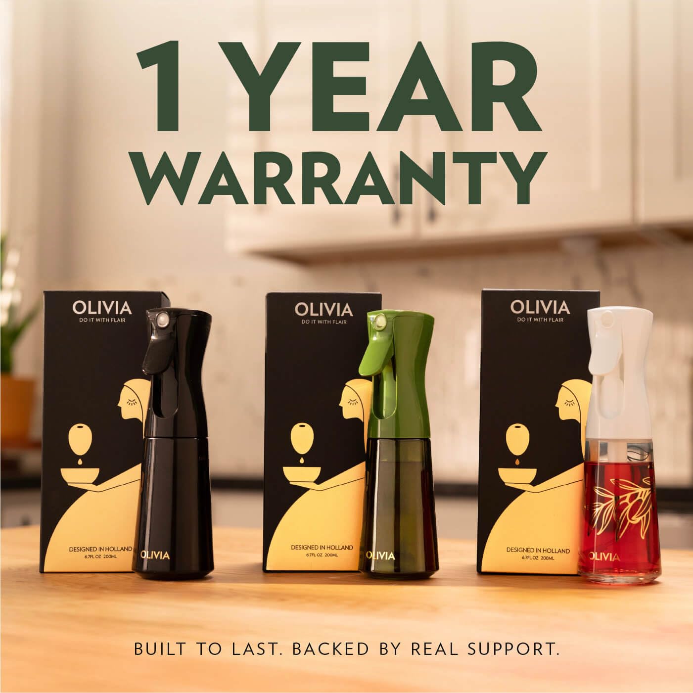 FLAIROSOL OLIVIA Oil Sprayer for Cooking, 200ml Glass Olive Oil Sprayer, Continuous Oil Spray Bottle with Portion Control, Oil Dispenser for Kitchen, Air Fryer, Salad, BBQ (Green Bottle, Gold Print)