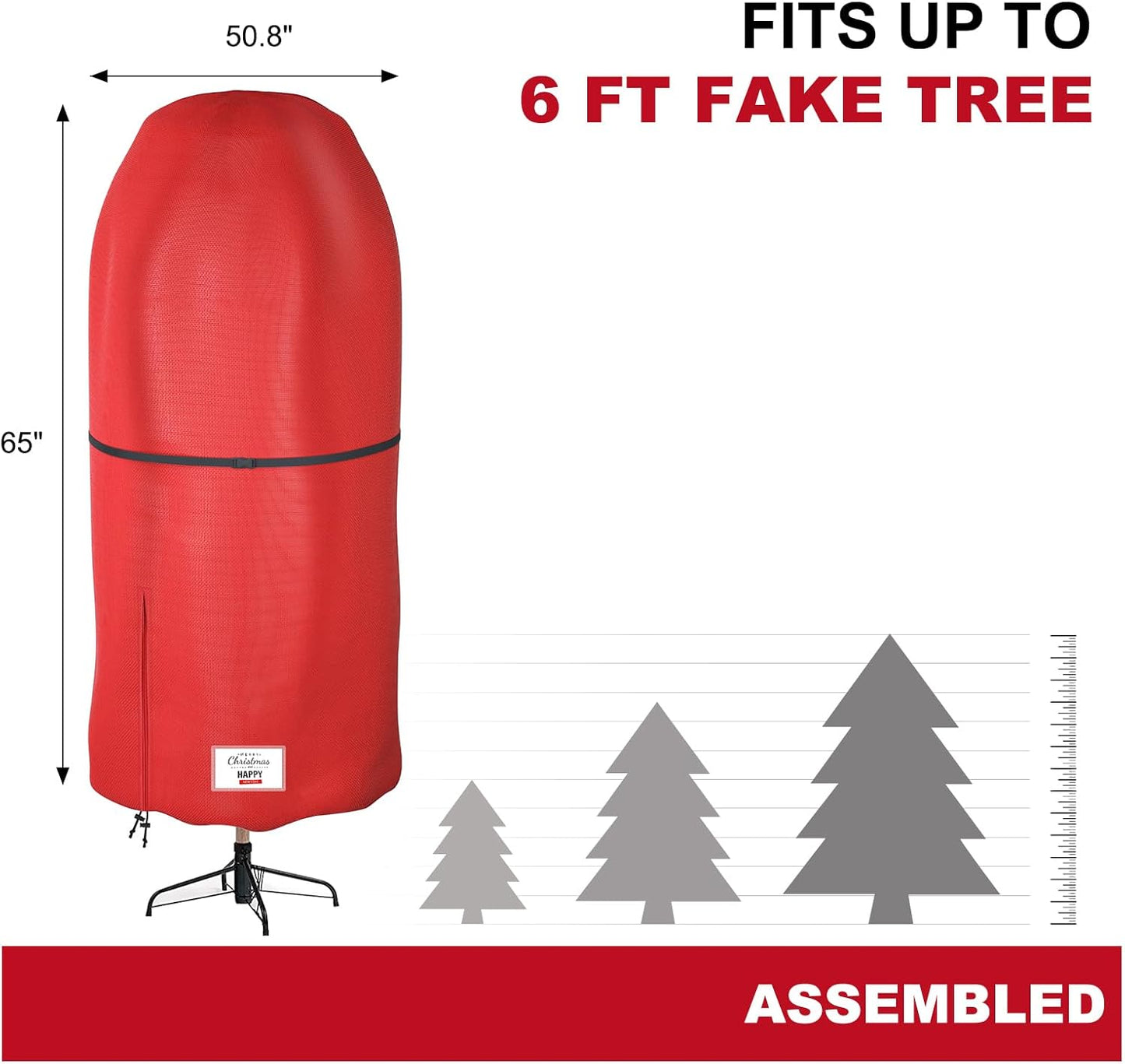 Christmas Tree Cover with Adjustable Straps, Durable Upright Xmas Tree Storage Bag with Zipper for up to 6 Foot