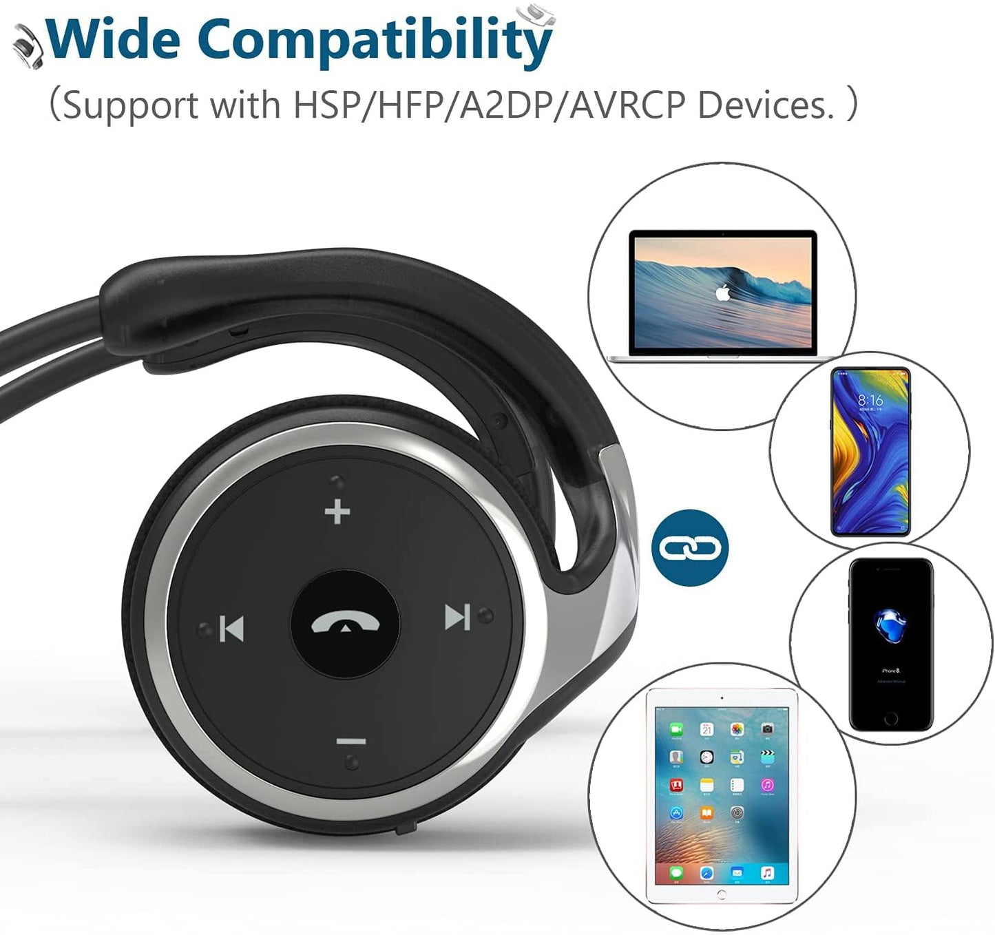 itayak Behind The Head Headphones, Bluetooth 5.0 Neckband Around Head Headphones Lightweight Small Foldable Wireless Sports Sweatproof Headset with Microphone & Carrying Case (Black)