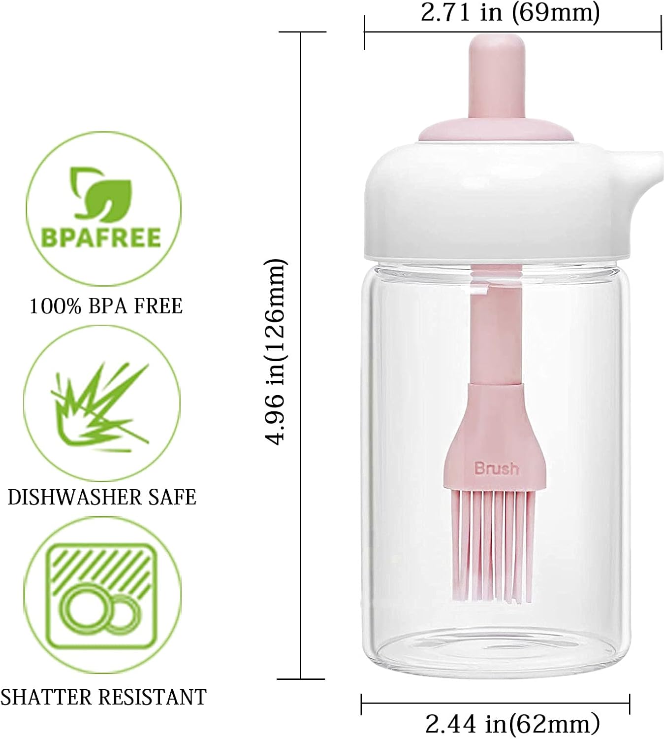 Olive Oil Dispenser Bottle with Silicone Oil Brush, 230ml Oil Container for Cooking, Baking, BBQ, Marinating, PINK
