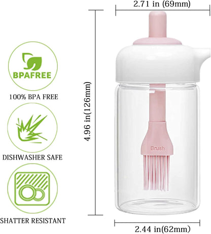 Olive Oil Dispenser Bottle with Silicone Oil Brush, 230ml Oil Container for Cooking, Baking, BBQ, Marinating, PINK