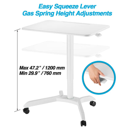 AVLT 48" Ambidextrous Standing Desk, Mobile Adjustable Height Rolling Laptop Desk, Folding Computer Projector Cart with Brake Casters, Portable White Desk for Home Office