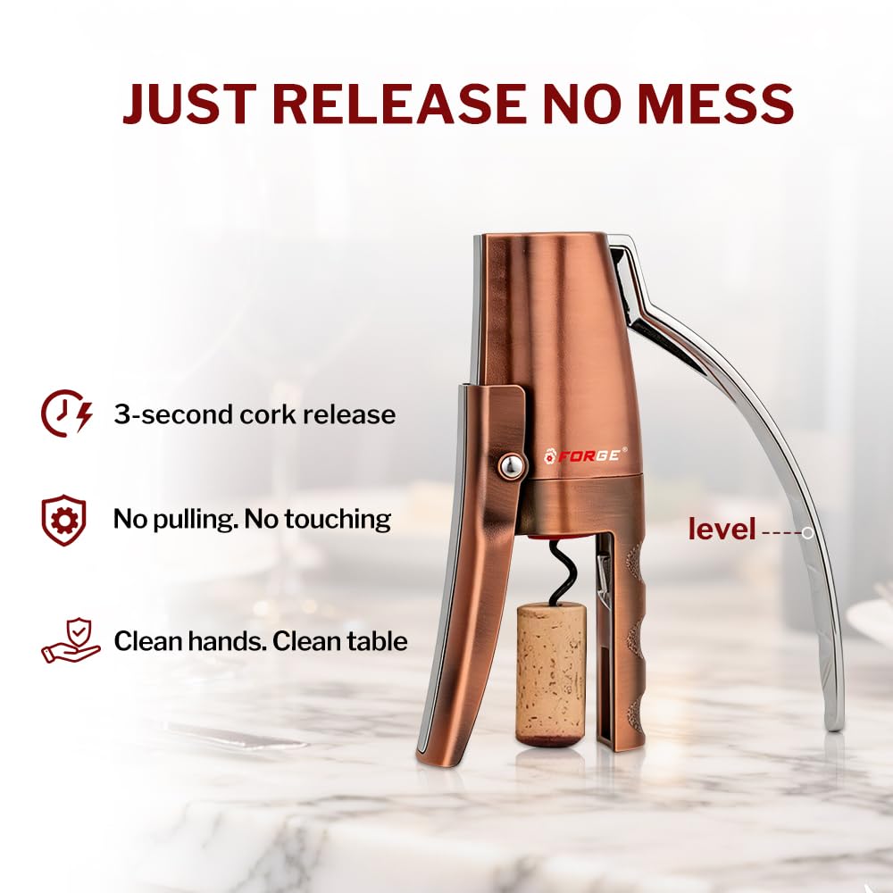 Forge Quality Compact Vertical Lever Corkscrew Wine Opener with Foil Cutter. 3 Seconds to Open a Bottle of Wine. Metallic Bronze
