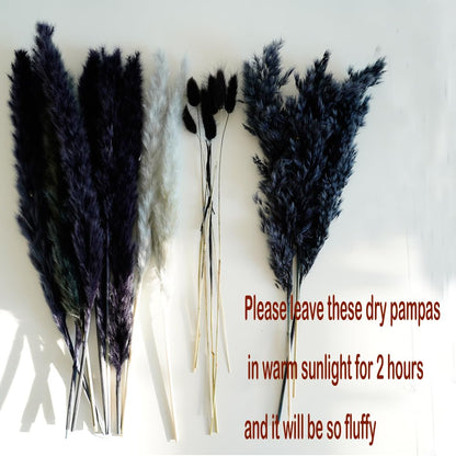 Natural Dried Pampas Grass Bouquet, 17" Black and Dark Grey Dried Flower Bouquet, Mixed with Thistle, Bohemian Style Home Dried Flower Decoration, DIY Assembly