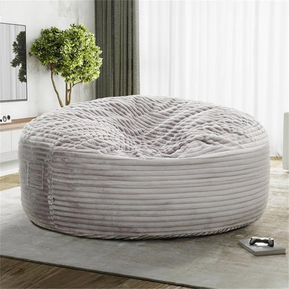 Pemberly Row 6 ft. Gray Faux Mink Bean Bag, Shredded Foam Filling, Soft Corduroy Upholstery, Removable Washable Cover, Oversized Lounger for Living Room, Bedroom, Playroom Relaxation