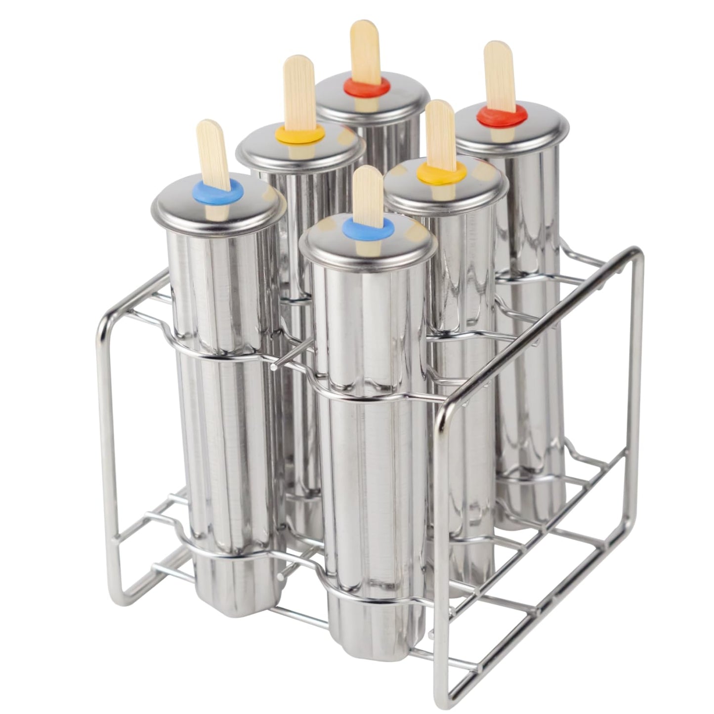 Stainless Steel Popsicle Molds, Set of 6 Ice Cream Maker, Ice Pop Molds With Holder, Metal Reusable Homemade Popsicle Molds with Sticks and Bags (Flower Cup)