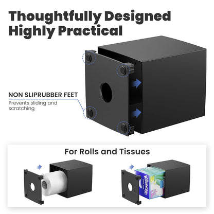 Tissue Box Cover, Square Modern Facial Acrylic Tissue Holder Napkin Dispenser Accessories for Bathroom Vanity Countertop,Bedroom Dresser,Night Stand,Desk,Office (Black)