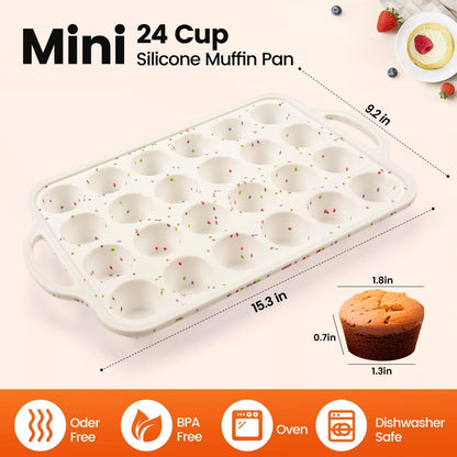 Muffin Pans with Metal Reinforced Frame - 24-Cups Durable Silicone Baking Pan for Muffins, Cupcakes, Set of 2
