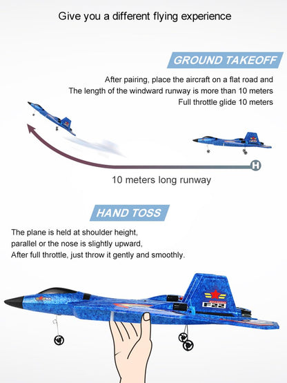 ANTSIR Remote Control Plane F-22 Raptor, 2.4GHz Durable Foam Rc Airplane with Smart Gyro/LED Lights/3 Rechargeable Batteries, RC Jet Glider Toy Gift for Kids Boys Girls 8-16 Year Old (Blue)