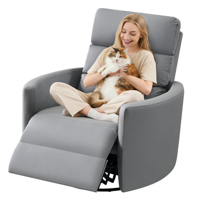 GRAINELL Oversize Power Swivel Recliner, 40in Wide Electric Glider Rocking Chair with Headrest Adjustment, USB Port, 270° Swivel, Rock 30°– for Living Room, Nursery, Leather Grey (5"7' to 6"1' Height)